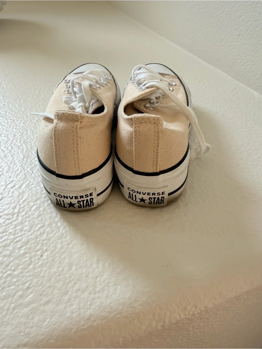 Converse Cream Canvas Platform Sneakers with White Trim